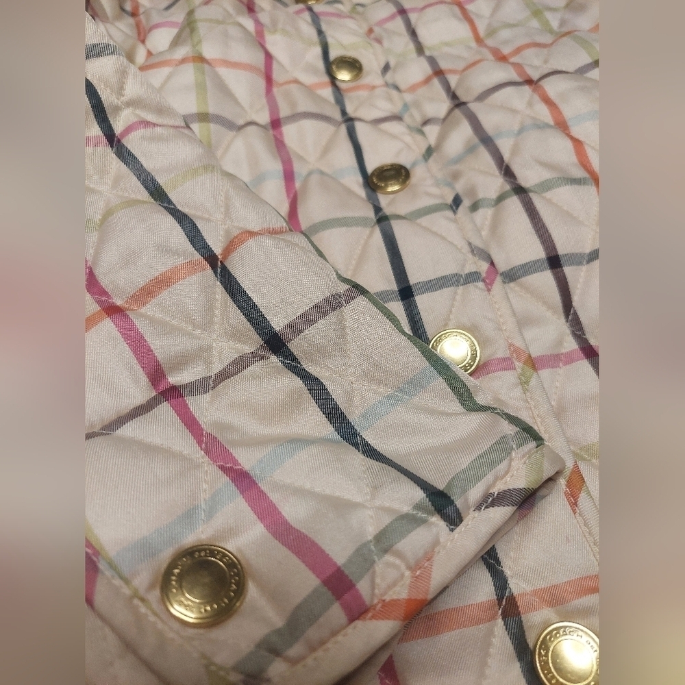 Coach Women's Cream Multicolor Plaid Puffer Jacket - Picture 3 of 5